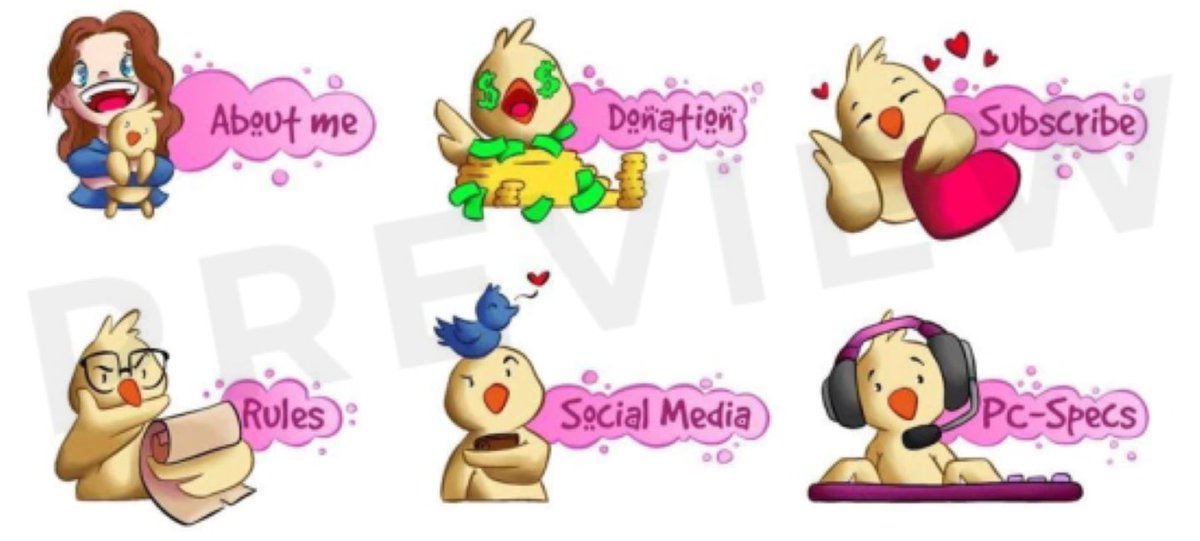 alinakali12's tweet image. Just finished these Cute Custom Stream Panels!  
Each one’s designed with love and detail to match any streamer’s vibe.
#GraphicDesigner #TwitchPanel #PanelDesign #CharacterDesign #DigitalArt