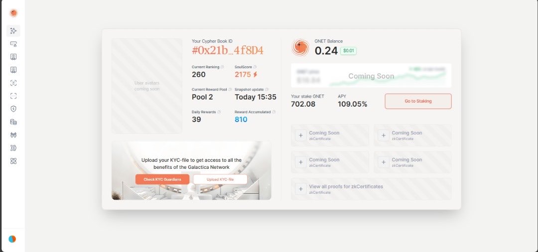 chisom__eth's tweet image. Step into the future of   @GalacticaNet Passport your personal dashboard for the More than just a wallet, it&apos;s a beautifully designed intuitive interface that brings your Soul Score, rewards, and staking all into one sleek place Just look at that surface @GNET_University 
#GNET