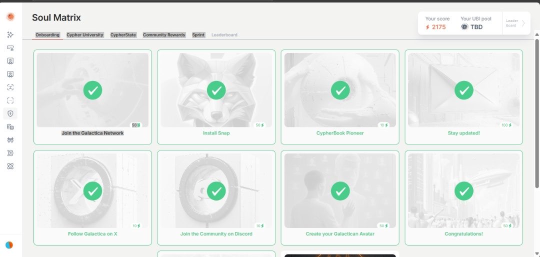 chisom__eth's tweet image. The Galactica Soul Matrix is the simple, engaging hub for building your digital reputation and earning rewards within the Galactica Network ecosystem. Say goodbye to complicated Web3 jargon—the Soul Matrix makes your journey to Galactica citizenship straightforward and fun. #GNET