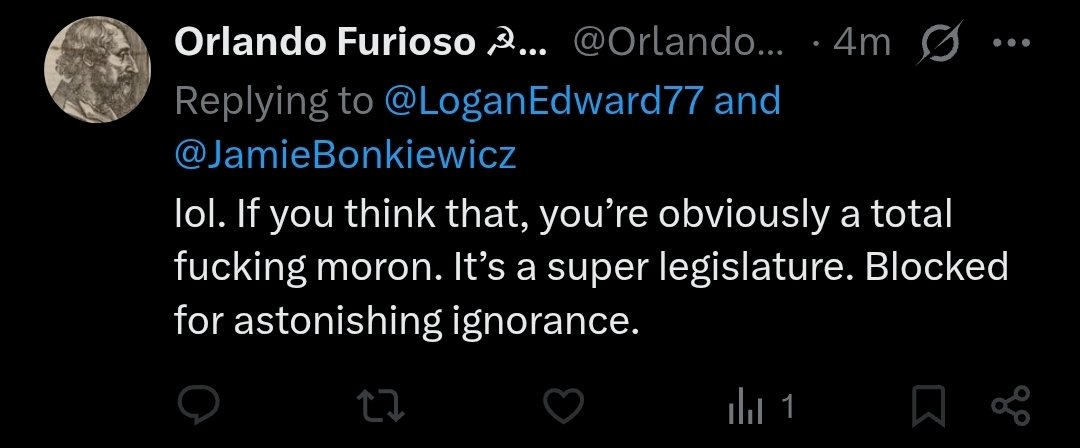 Triggered another one!  "Super legislature".  I guess he forgot the times when democrats controlled house, senate, and white house in 2021 - 2023 and 2009 - 2011.