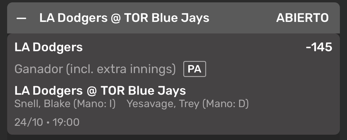 #MLB⚾️ #WorldSeries 

#Dodgers vs #WANTITALL

[-145] ⚾️LA DODGERS ML

Grupo de telegram gratis:
t.me/beisbol_mexa