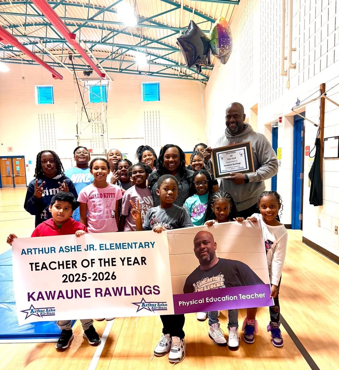 Everyone give a HUGE All Star Congratulations to Mr. Rawlings for earning Teacher of the Year for the 2025-2026 school year! We couldn’t be more proud to celebrate you, Coach! 💜🩵