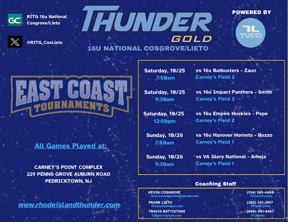 Excited for the <a href="/eastcoast_sb/">East Coast Softball</a> showcase weekend with my <a href="/RITG_CosLieto/">RI Thunder Gold 16u National Cosgrove/Lieto</a> team.
Come check us out!!
 <a href="/SBRRetweets/">Softball Recruiting Reposts</a> <a href="/CoastRecruits/">Coast 2 Coast Recruits</a> <a href="/EC_Recruit/">East Coast Recruits</a>  <a href="/DirectRecruits/">Direct Recruits</a> <a href="/SoftballDown/">Down South Softball</a> 
<a href="/TopPreps/">TOP PREPS - Free Sports News, Videos & Information</a> <a href="/ExtraInningSB/">EXTRA INNING SOFTBALL</a>  
@D1softball  <a href="/gatorjack72/">Girls In The Game</a>