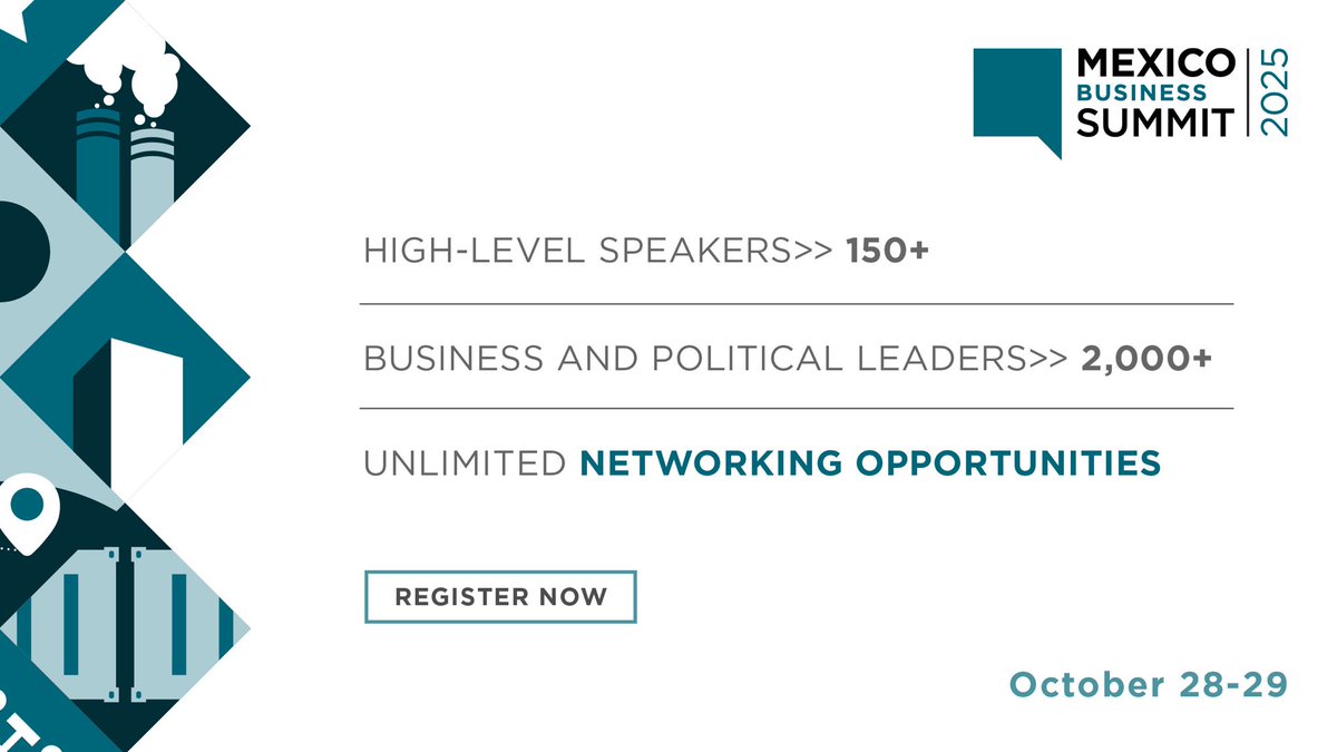 #MexicoBusinessSummit 2025 will gather 2,000+ industry leaders on October 28-29 at Nave Lewis, Monterrey.

8 cross-industry conferences
 50+ visionary speakers
 Unmatched networking &amp; matchmaking opportunities