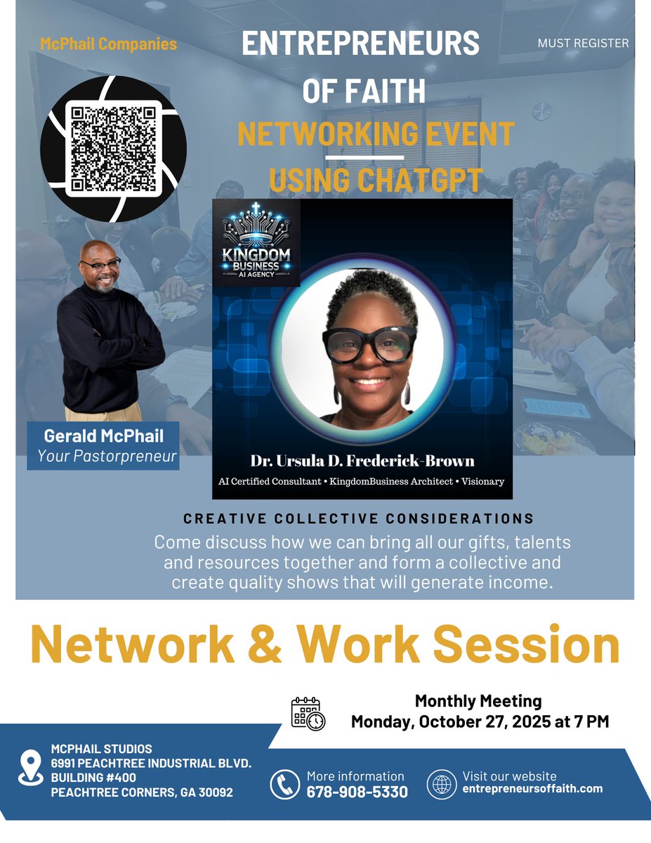 GeraldMcPhail's tweet photo. Looking to expand your network? Join us for the Entrepreneurs Of Faith Monthly Networking on October 27th at 7 PM! Connect with inspiring entrepreneurs at McPhail Studios! 

Learn more: https://t.co/toS6Z0qHsW #EntrepreneursOfFaith #Networking https://t.co/8EwyG9XwnS