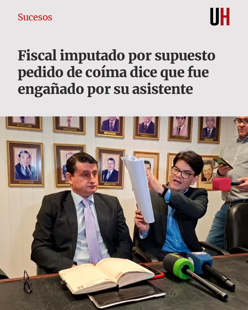 UltimaHoracom's tweet image. El fiscal Bernardo Elizaur Aguirre, en conferencia de prensa, señaló que es inocente y que fue engañado por su asistente para reunirse con la abogada y la hermana del imputado.
Alegó que creyó era hermana de la víctima, ya que le dijo que habían conciliado. Además, denunció que…