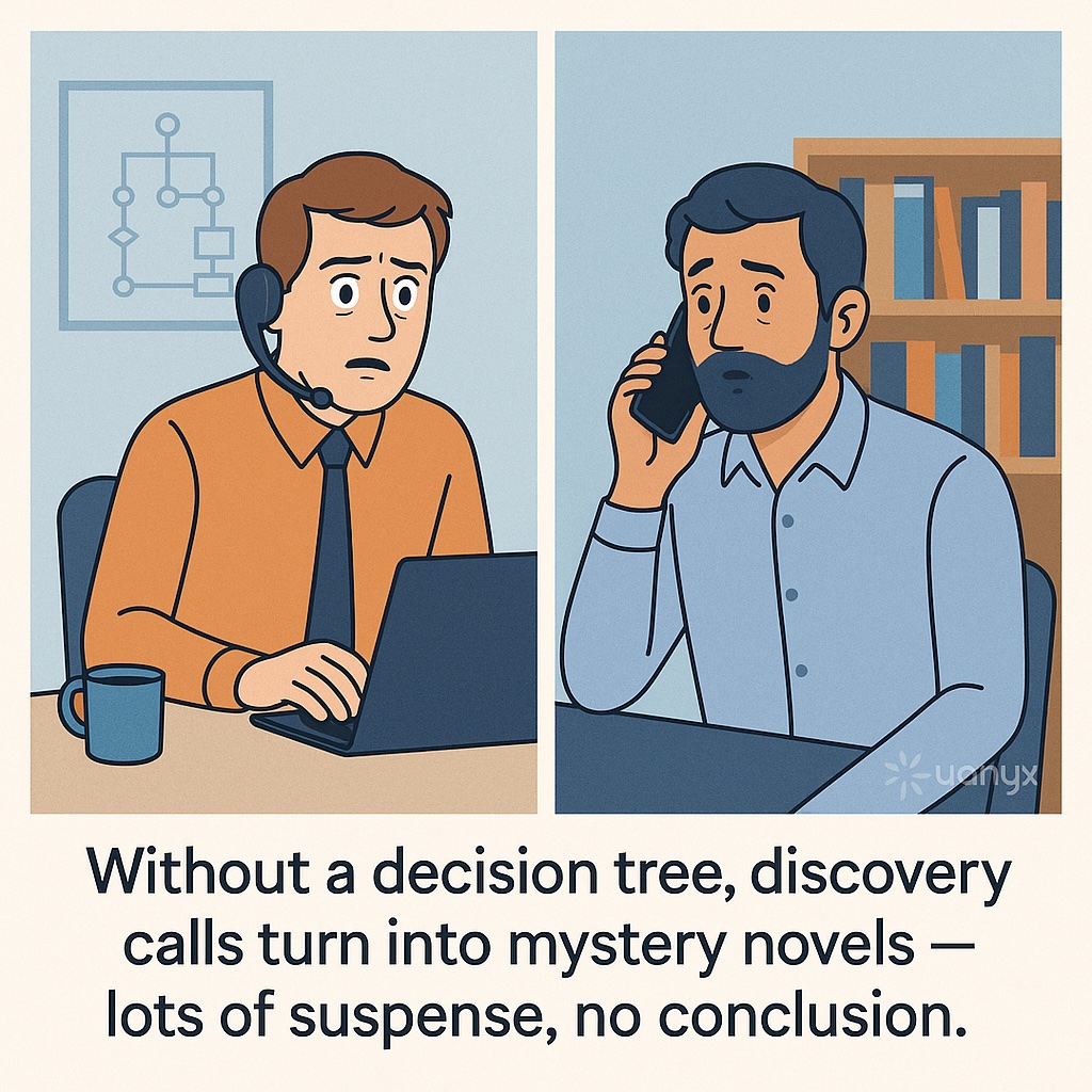 yonyxtweets's tweet image. Without a decision tree, discovery calls turn into mystery novels — lots of suspense, no conclusion
#SalesHumor #DecisionTree #CX #Yonyx