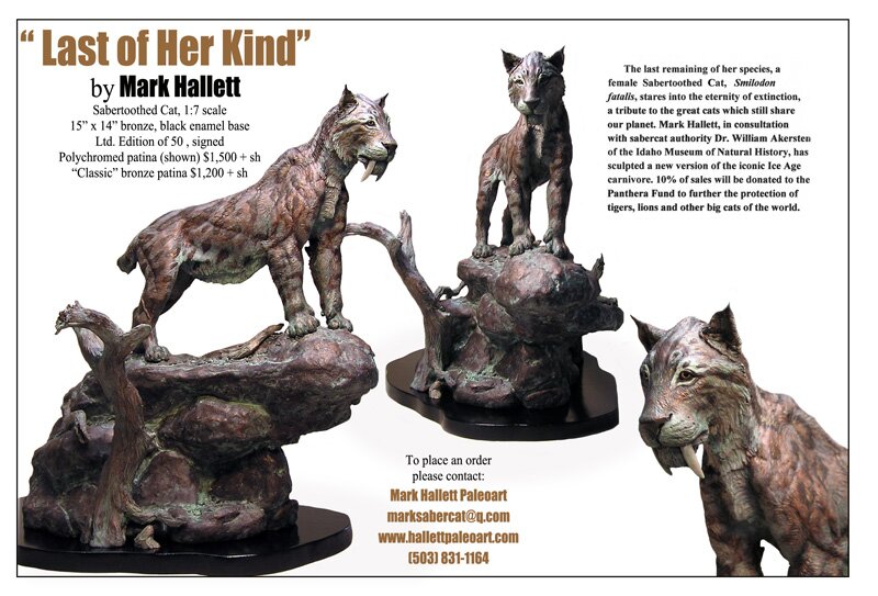 This is a sculpture done by Mark Hallett, depicting a hypothetical endling of Smilodon fatalis.