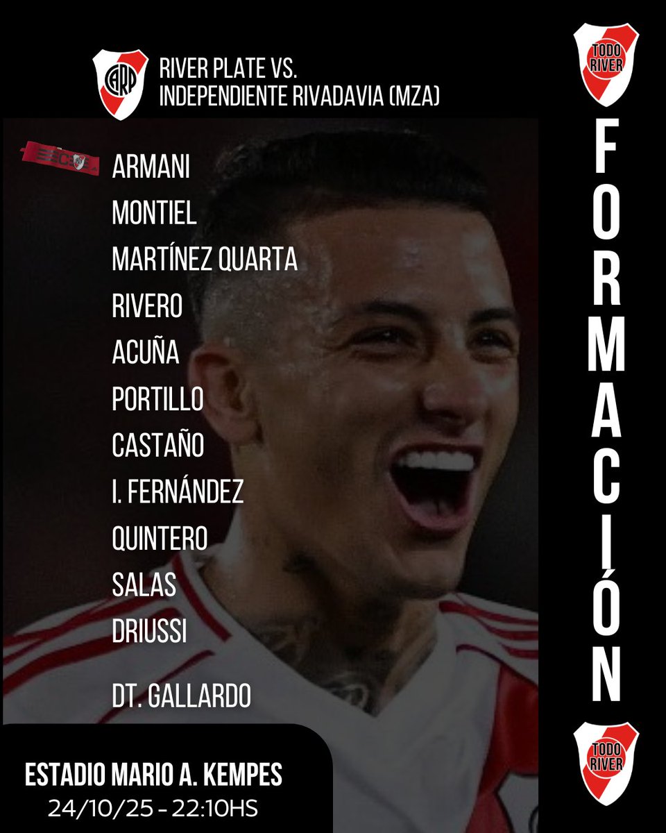 Así va #River esta noche en Córdoba ante Independiente Rivadavia (Mza) por un lugar en la final de la #CopaArgentina . ⚪️🔴⚪️