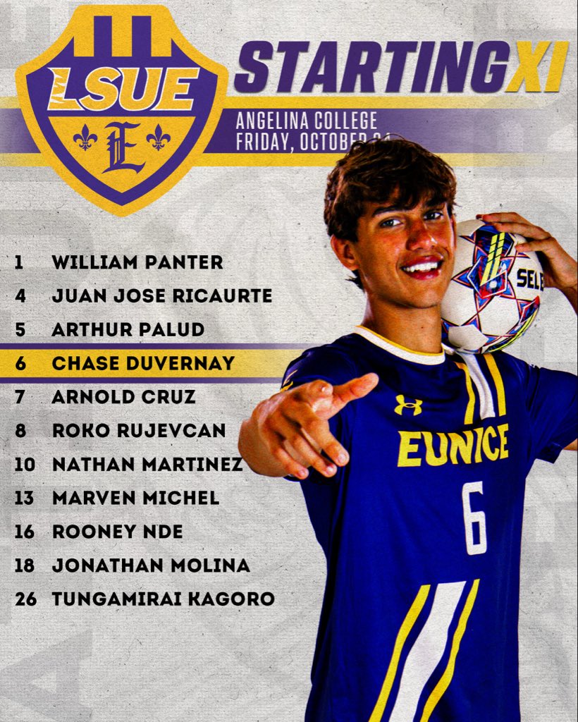 It's GEAUX Time! LSU Eunice takes on Angelina College to close out the regular season tonight.  Here's the Bengals' Starting XI for the late night first kick, watch on TSBN Sports.

#GeauxBengals
#EarnYourStripes

Video Link: tsbnsports.com/lsu-eunice-vs-…