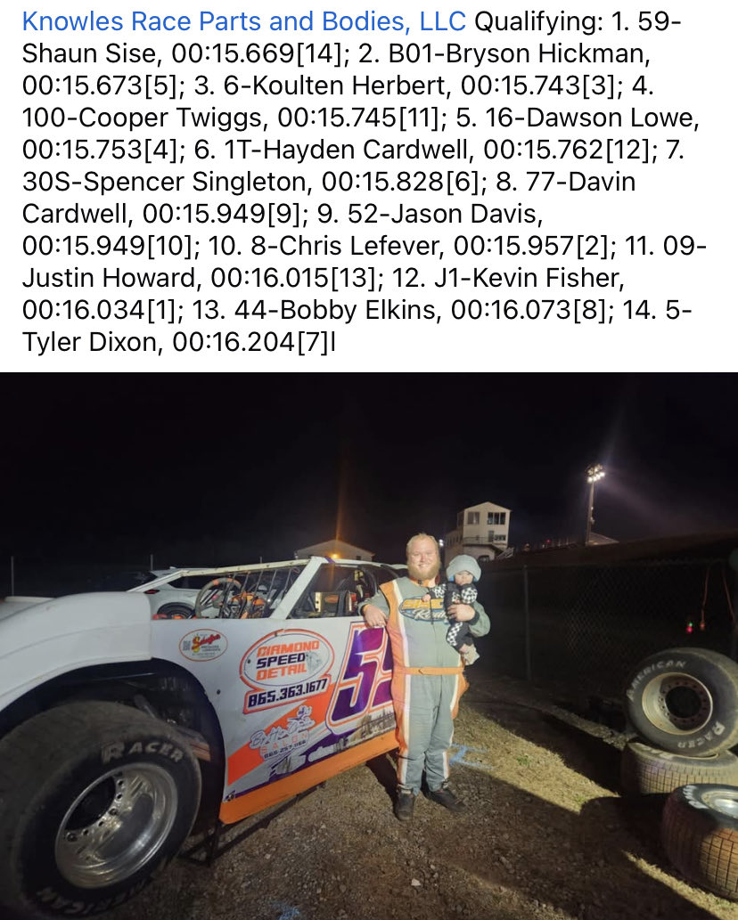 Shaun Sise sets fast time in qualifying tonight at I-75 Raceway!