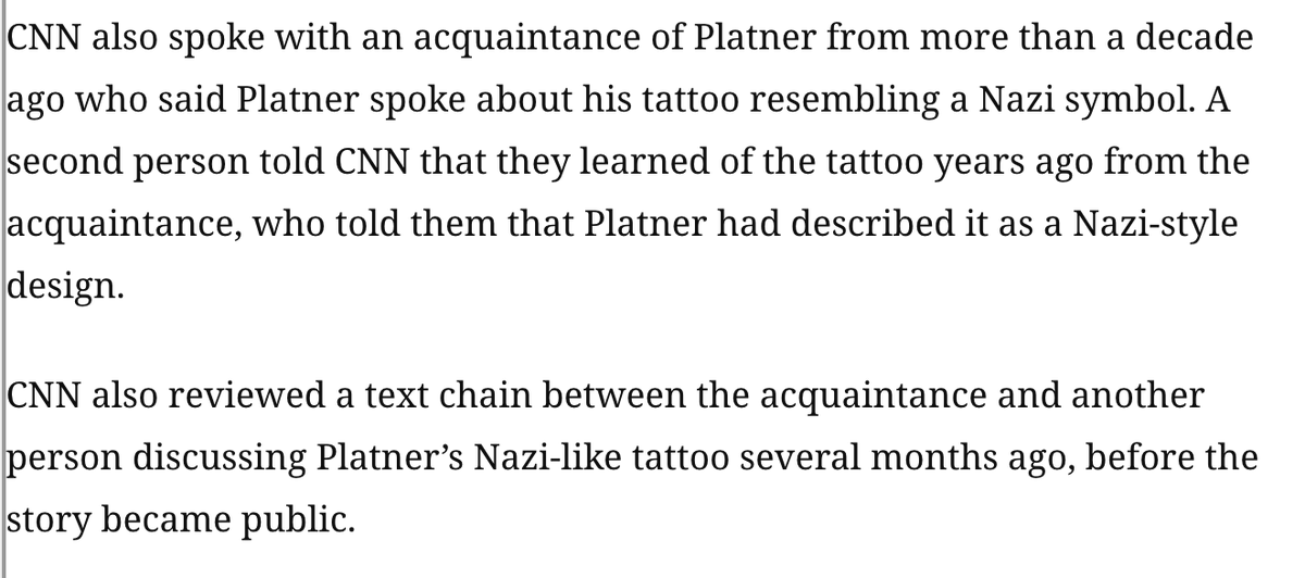 Previously only Jewish Insider had reported that Graham Platner had told people that he had a Nazi SS Totenkopf tattoo, so naturally, the left dismissed it because Jews.

Now CNN has accessed old texts of a Platner acquaintance discussing his "Nazi-like tattoo." Platner knew.