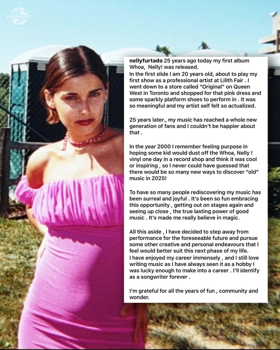 MuchMusic (@much) on Twitter photo Nelly Furtado posts a message to fans via Instagram sharing that she will be stepping away from performing live for the foreseeable future. Via <a href="/NellyFurtado/">Nelly Furtado</a> Nelly Furtado posts a message to fans via Instagram sharing that she will be stepping away from performing live for the foreseeable future. Via <a href="/NellyFurtado/">Nelly Furtado</a>