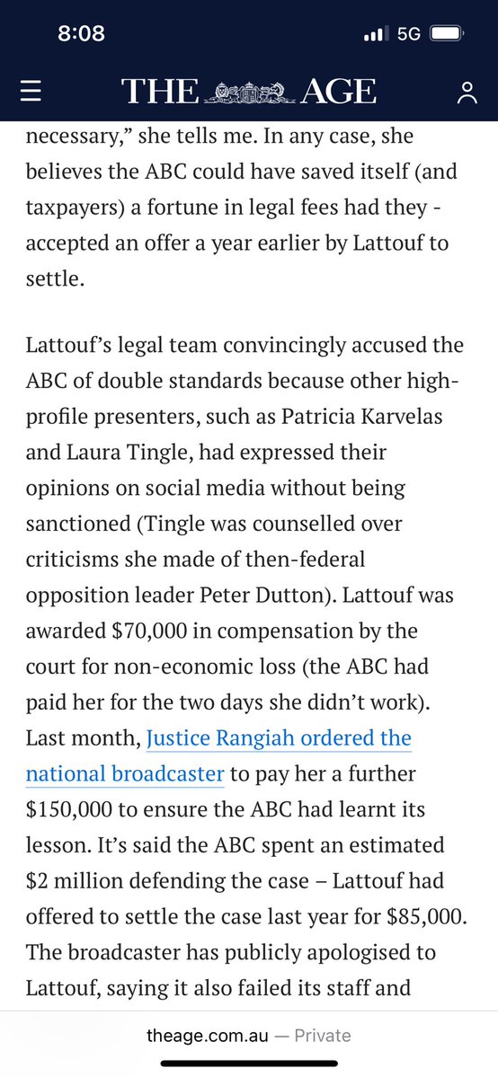 JoshBBornstein's tweet image. According to Good Weekend, Ita Buttrose thinks that the ABC should have accepted @antoinette_news ‘s offer to settle the case for $85k. So who at the ABC made the decision to reject it and blow millions of taxpayer dollars ????