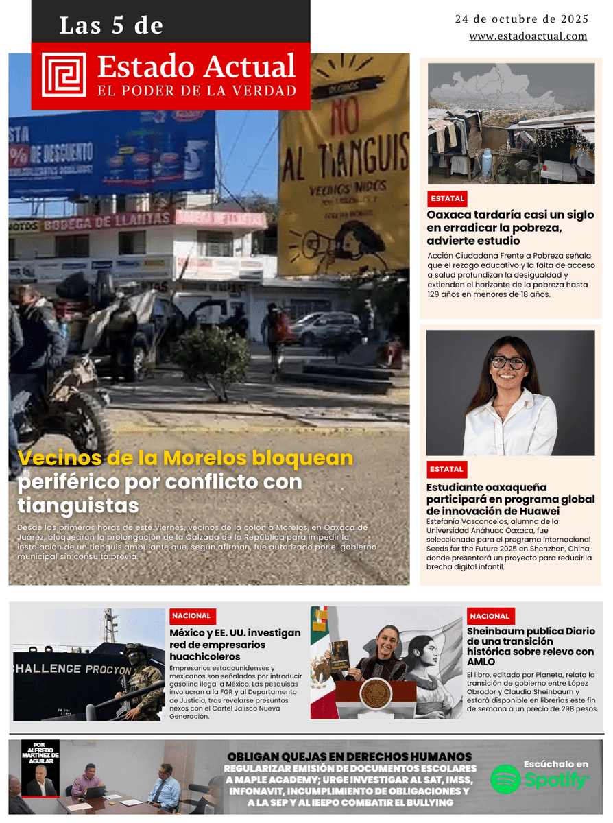 #UNIDOSXOAXACAYXMEXICO
No puede meterse a la cama, solo o acormpañado, sin enterarse de Las 5 de Estado Actual con el líder informativo Taré Alaníz.