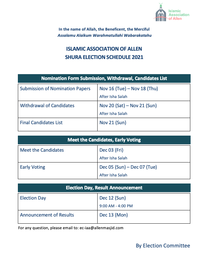 AllenMasjid's tweet photo. Call for Application:  Serve on IAA shura Election Committee - https://t.co/LJZRLocFfL https://t.co/AGj2tRX1RU