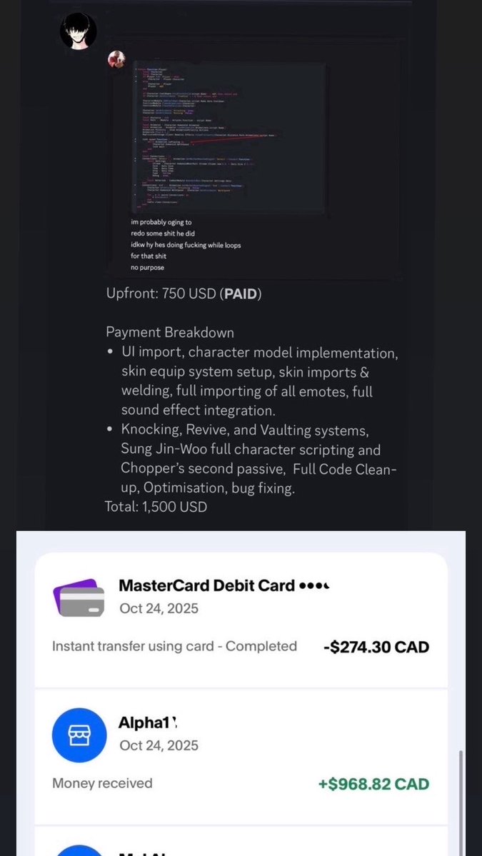 InfinityGames_X's tweet image. 💼 Commission Completed: Alpha1 🎮
Delivered full UI & character integration, skin equip system, Sung Jin-Woo scripting, and full optimization 🔥
$750 upfront paid 💰
#RobloxDev #RobloxScripting #InfinityGames