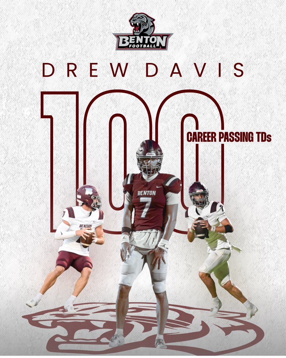 Century mark! 💯 Drew Davis just hit 100 career TD passes for the Benton Panthers.