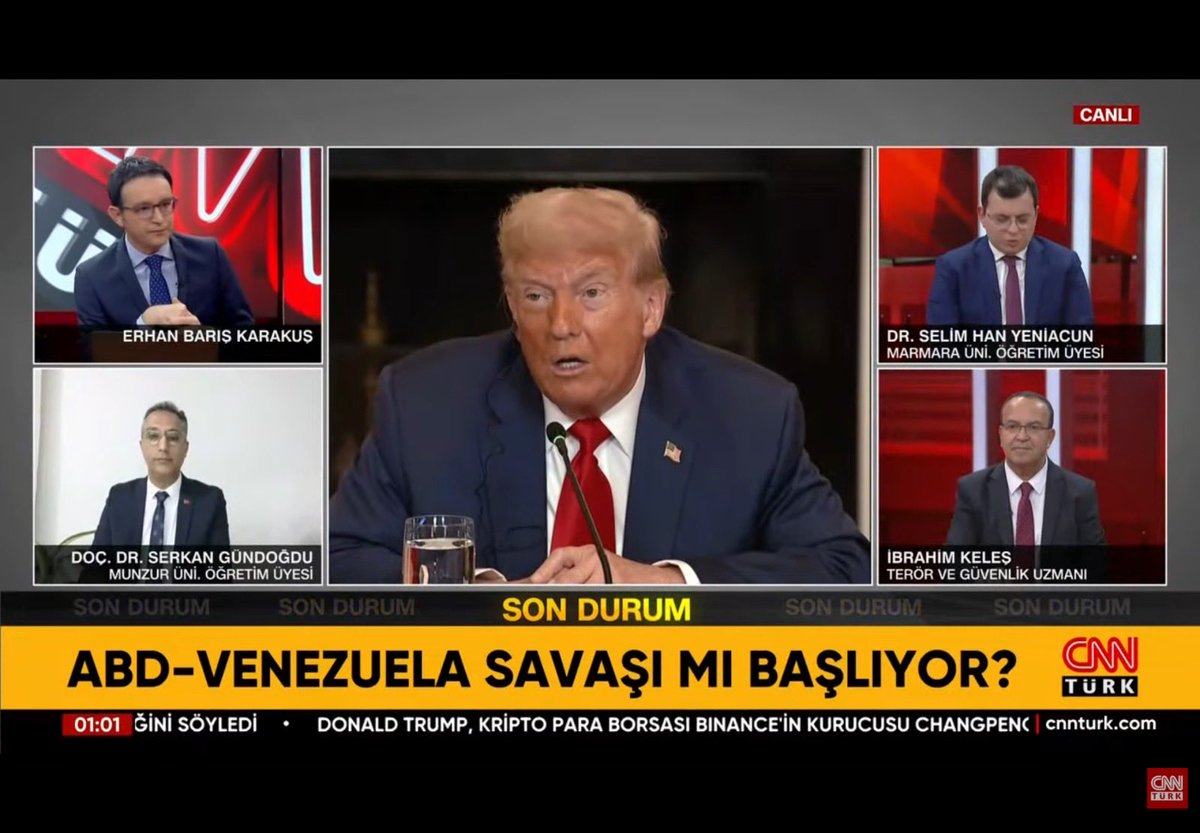 Tramp’ın Venezuelaya dair söylemlerini Macaristanda planlanan ve iptal edilen Trump Putin görüşmesini Sn. Erhan Barış Karakuş moderatörlüğünde Sn. İbrahim Keleş ve Sn. Dr. Selim Han Yeniacun ile CNNTÜRK ekranlarında değerlendirdik. <a href="/cnnturk/">CNN TÜRK</a> <a href="/ekaraku/">Erhan Barış Karakuş</a>