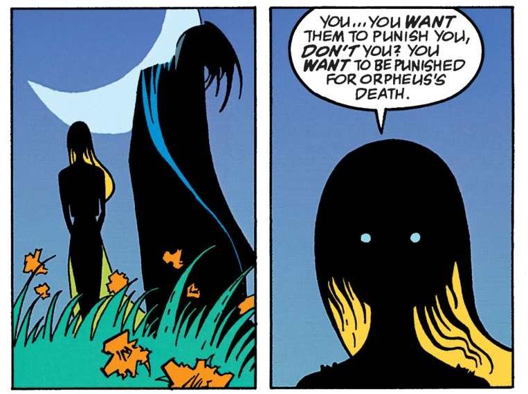 Since people seem to really be going in amnesia mode, let's remind ourselves Nuala of the Faerie is the only being that knew Dream of the Endless was dying, the only one that was surrounded by Orpheus' flowers and the person Morpheus CHOSE to kill him in the comics...