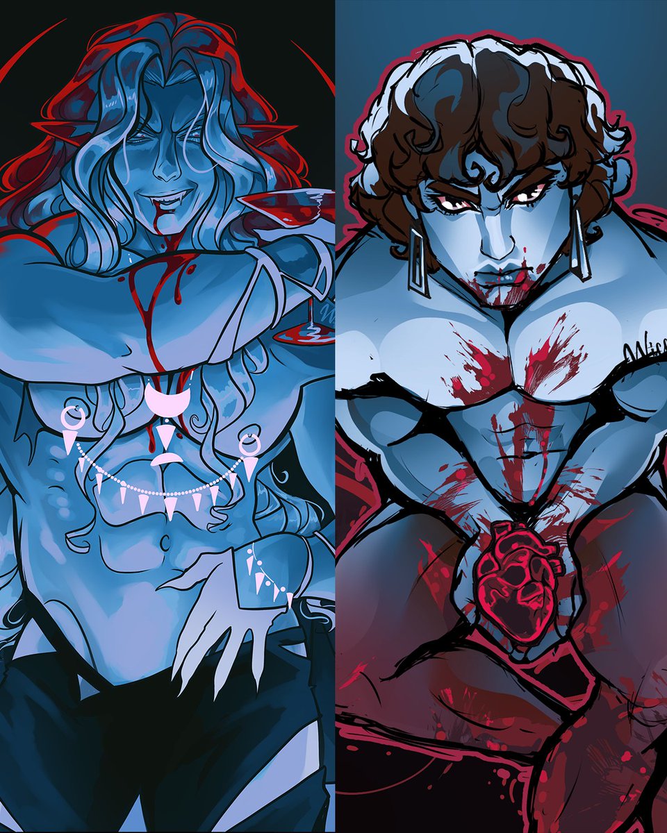 wiccarts's tweet photo. 2024 vs 2025 comparison of my vampires in reds and blues https://t.co/tDgl8qTZ7k