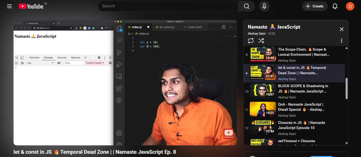 Ojas_sinh's tweet image. Been diving deep into JavaScript lately ⚡
Finished the first 7 episodes of #NamasteJavaScript — covered hoisting, scope chain, execution context, TDZ & more 🔥
Also leveling up with #freeCodeCamp — hands-on + theory = perfect combo 💻
#JavaScript #WebDev #100DaysOfCode