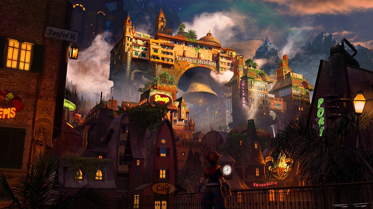 thegamersjoint's tweet image. This Kingdom Hearts Traverse Town redesign concept art that was made by Akos Szabo, who is the Senior Environment Artist for Digic Pictures (known for work on Elden Ring, Assassins Creed, Destiny) is SIMPLY AMAZING 🔥