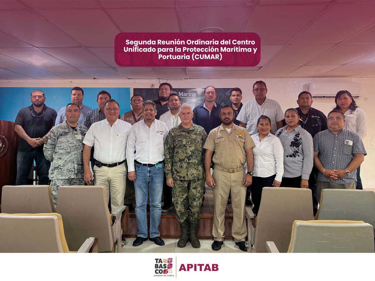 API_TABASCO's tweet image. ⚓️ La APITAB, en coordinación con la Quinta Zona Naval, llevó a cabo la Segunda Reunión Ordinaria del CUMAR en el Puerto de Frontera, Tabasco, para coordinar acciones previas al Ejercicio de Nivel III de Protección Portuaria y fortalecer la seguridad marítimo-portuaria. 
#APITAB