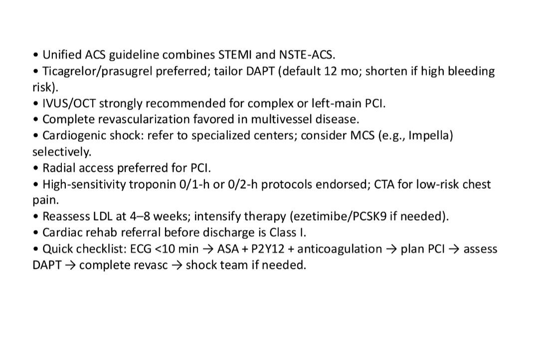 2025 AHA guidelines on Management of Acute Coronary Syndrome.

Major changes⤵️

Ticagrelor/Prasugrel prefered over Clopidogrel, recommendation for stenting of non culprit lesions during index hospitalization and more.....

Details in 🧵