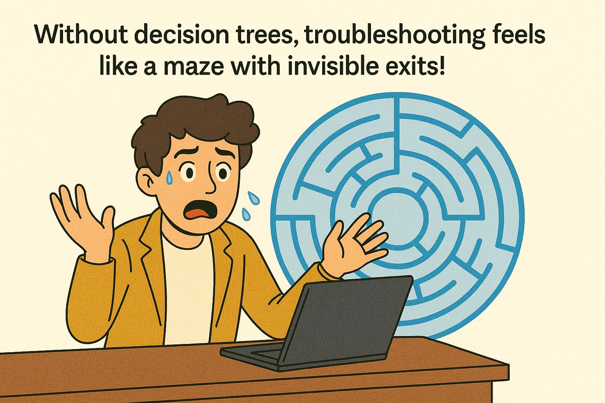 yonyxtweets's tweet image. Without decision trees, troubleshooting feels like a maze with invisible exits!
#DecisionTree #CX #HelpdeskHumor #Yonyx