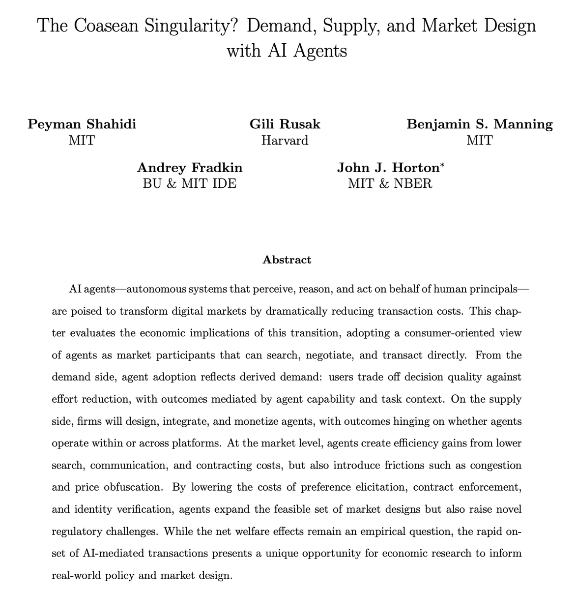 1/16

I just fell down a rabbit hole reading a new paper from economists at MIT &amp; Harvard.

Their prediction is wild: We're on the verge of a "Coasean Singularity"—a future where AI agents make markets so efficient that the very idea of a 'company' starts to crumble. 🤯

A thread