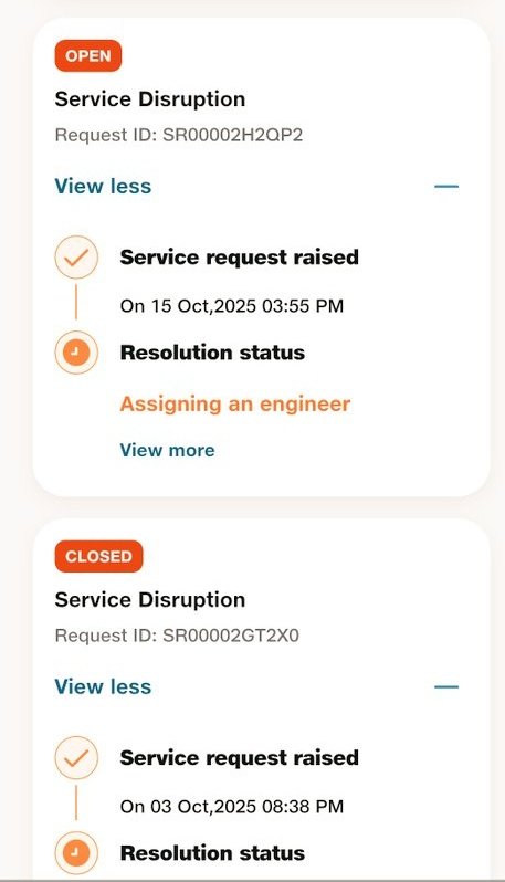 kajamade's tweet photo. Useless JIO fiber.almost 21 days internet not working..No one cares from Jio.multiple calls.multiples people listen but no use..even I can not go out from Jio ,becoz they bullied out all other ISPs from our area.attached my SRs(one is automatically closed)@JioCare @_MukeshAmbani https://t.co/VFMm6uvnpF