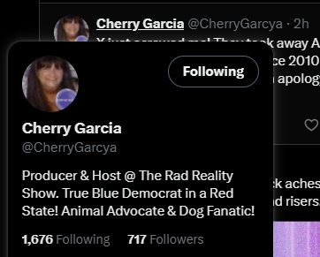 WytchyD's tweet photo. @CherryGarcya Not sure if things have been fixed for you yet, but if it helps, here's what I'm seeing (and it shows me still following you.) https://t.co/rpCGoIAFLU