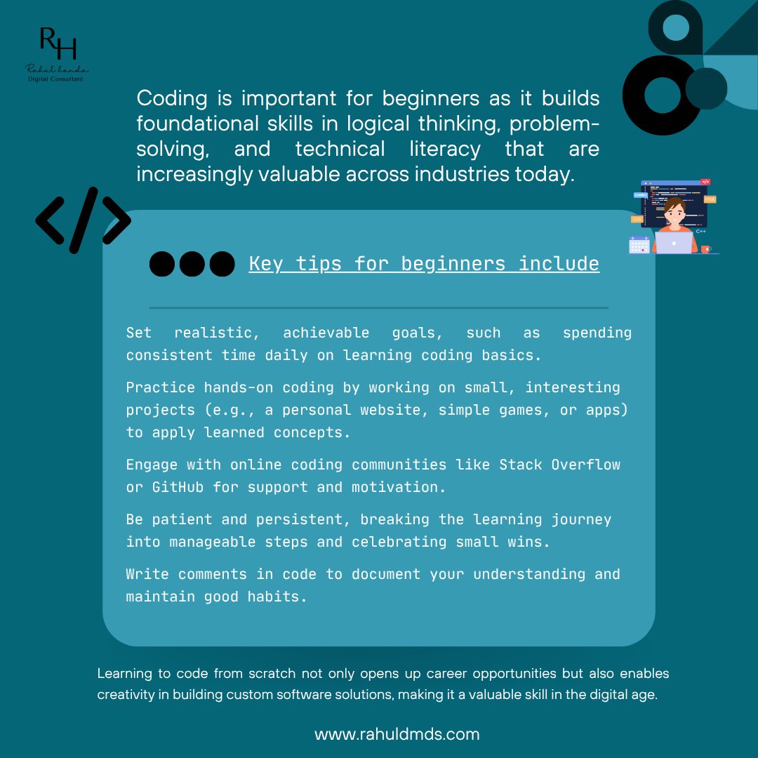 MarketerRahul's tweet image. Coding is essential for beginners as it builds critical problem-solving skills and opens many career opportunities in the digital world. When sharing coding content, using effective hashtags on social media platforms like Instagram and TikTok can greatly increase the