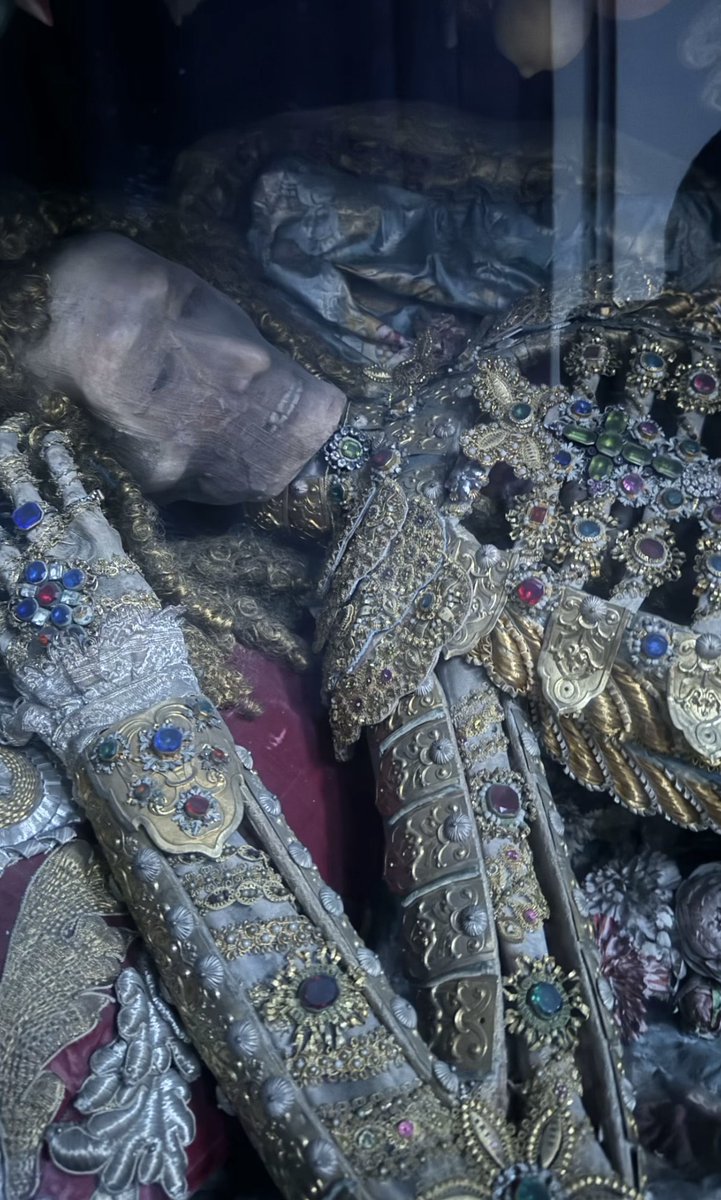 The full skeletal relics of St, Vincentius, the Roman martyr. 

The relics were transferred to the St. Magnus Monastery in Germany in the second half of the 17th century.

He was then adorned and bejeweled by Dominican nuns.

Give me radical Catholicism or give me death!