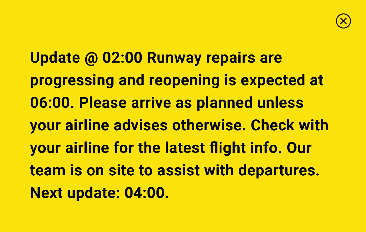 SupportLba's tweet image. 02:00 latest update. Runway expected to reopen at 06:00.