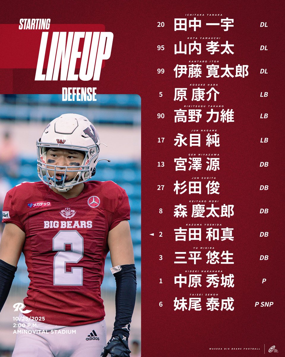 Starting Member vs Rushers 2025.10.25 (Sat) #waseda #football