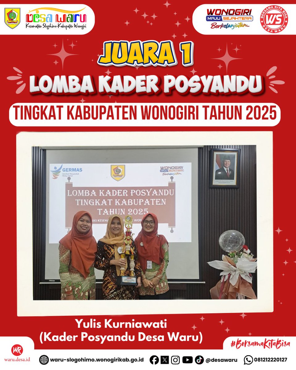 desawaru's tweet photo. Kader Posyandu Cempaka Desa Waru, Yulis Kurniawati meraih Juara 1 dalam Lomba Kader Posyandu Tingkat Kabupaten Wonogiri Tahun 2025.

#desawaru #slogohimo #wonogiri #wonogirimajusejahteraberkelanjutan #posyandu #kaderposyandu #kesehatan https://t.co/0QDLJ2IA5q
