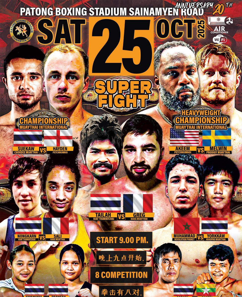 Muaythaiall's tweet photo. 🥊  Saturday  Fight Night –  
OCTOBER 25 2025

📍Patong  Boxing Stadium 

👉 Book now at: https://t.co/1AzB4AlkmY 

WhatsApp  : +66 ￼62 649 6966
👉🏻 whatsapp : https://t.co/NVhq4mRubr

#MuayThaiAllInOne #fightnight 
#thaiboxing  
#patong #phuket #Thailand #muaythainight https://t.co/aonePoUew3
