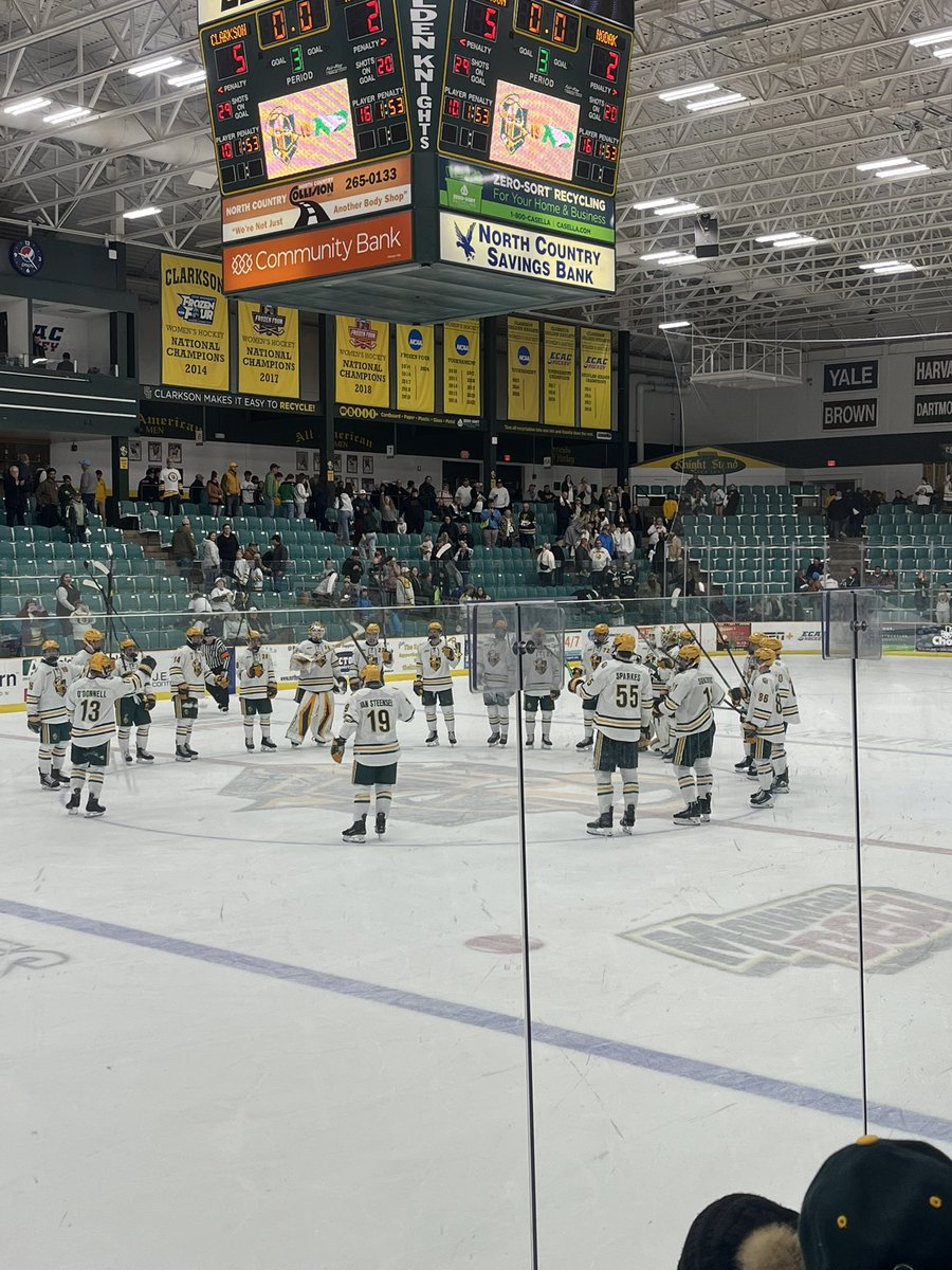 The golden knights upset the #8 UND fighting hawks a tought win they do it again tomorrow