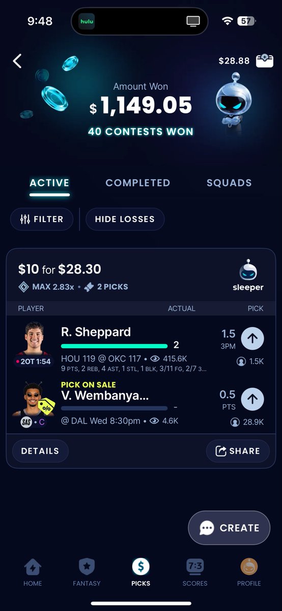 17 for 19 on NBA picks so far this season