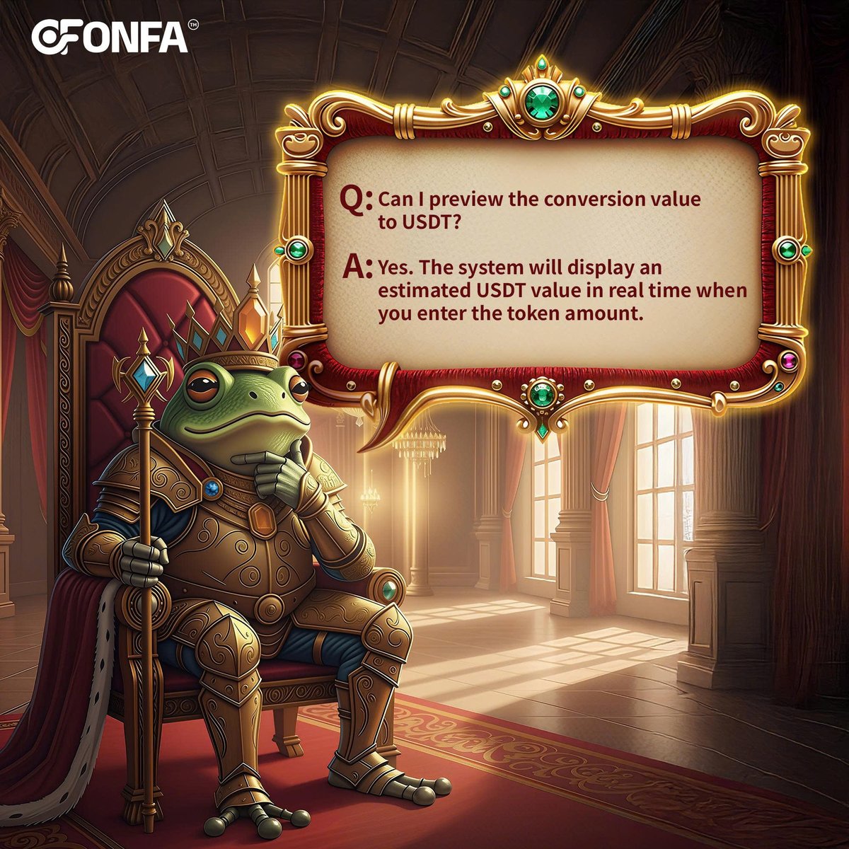 onfaofficial's tweet photo. 🐸 NFT FROGVERSE – FREQUENTLY ASKED QUESTIONS
Just joined NFT Frogverse and still have some questions? ONFA has compiled a list of the most common questions every player should know in the guide below.
👉 Check out more official information at: https://t.co/AupMbGrBP8
#ONFA #Frogverse #GameFi #ONFAFintech #Innovation #Challenge #NFT
