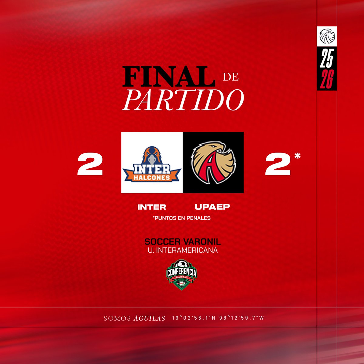 En un partido cerrado las Águilas de soccer varonil ⚽️ empatan ante la Inter y consiguen el punto extra en penales 

#SomosÁguilas