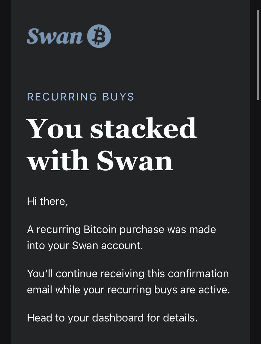 JulioEAH's tweet photo. I started my recurring DCA buys at @Swan and love that I can set it and forget it.

Also, the 1% fee is cheaper than what you would pay in Coinbase Advanced Trade. https://t.co/s31EPAAchj