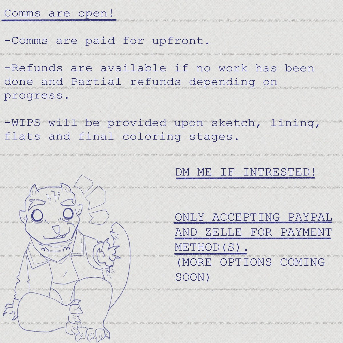 ScandalouslyZ's tweet photo. [MUFFLED BELL SOUNDS]  

COMMS ARE OPEN ONCE AGAIN! THANK YOU ALL SO MUCH FOR YOUR PATIENCE! IF YOU ARE INTERESTED, PLEASE DM ME AND I SHALL SEND YOU MY FORM. Rts are much appreciated! MWAH!!  

#comm https://t.co/aVcRnmF2wJ