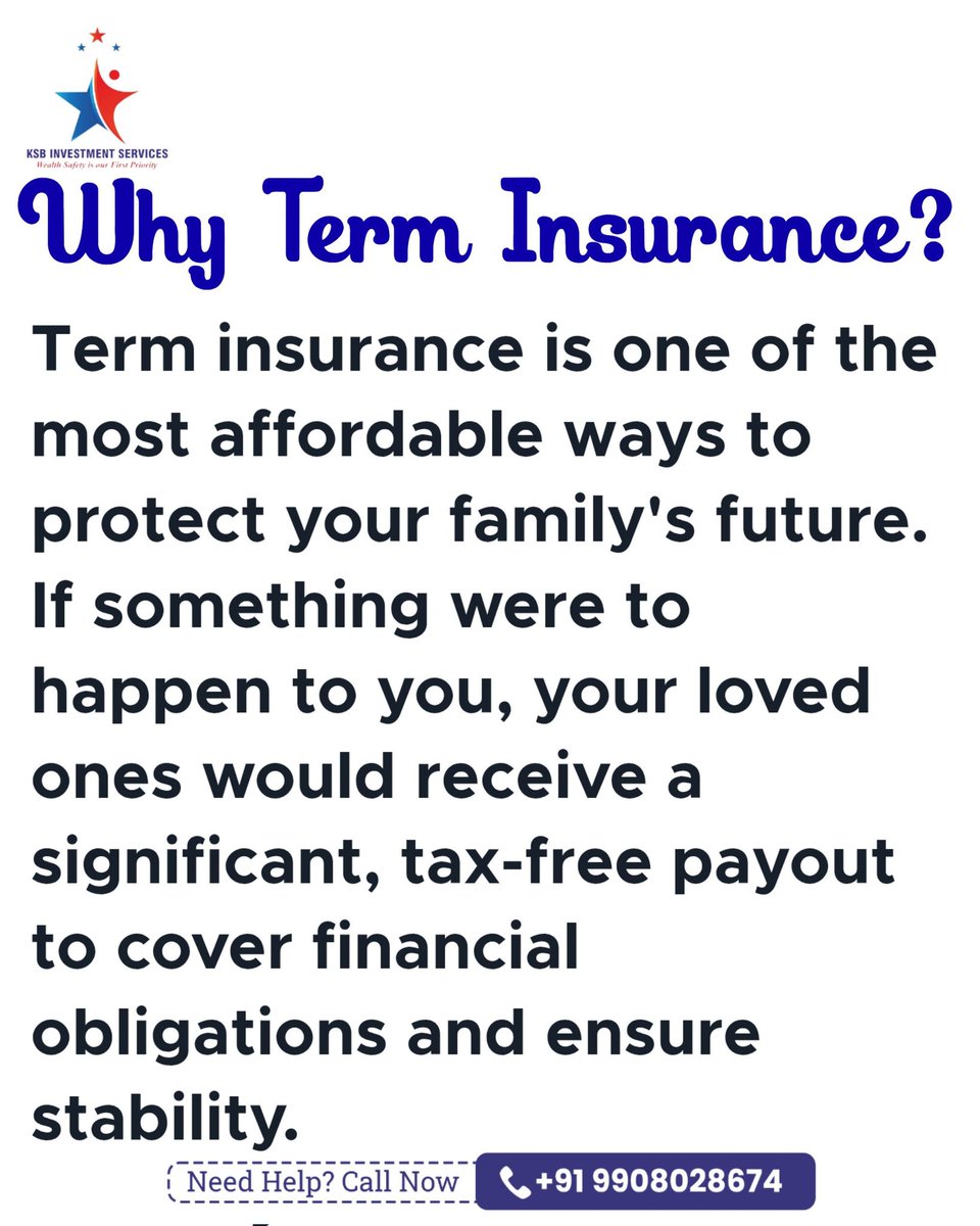 ksbinvestments's tweet image. Term insurance is the simplest type of life insurance that provides a financial protection to your loved ones in your absence.   #ksbinvestmentservices #kasthurisurenderbabu #TermInsurancePlan #lifeprotection #bestinvestmentplan #surenderbabukasthuri #FamilySecured #9908028674