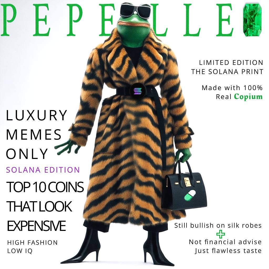 _motionXdev's tweet image. Welcome to $PEPELLE
the first fashion magazine about memecoins.

CA: W2r8vxXMUhMbiEPNQon31u23jFirnVN9padJYdppump

I’ll start: