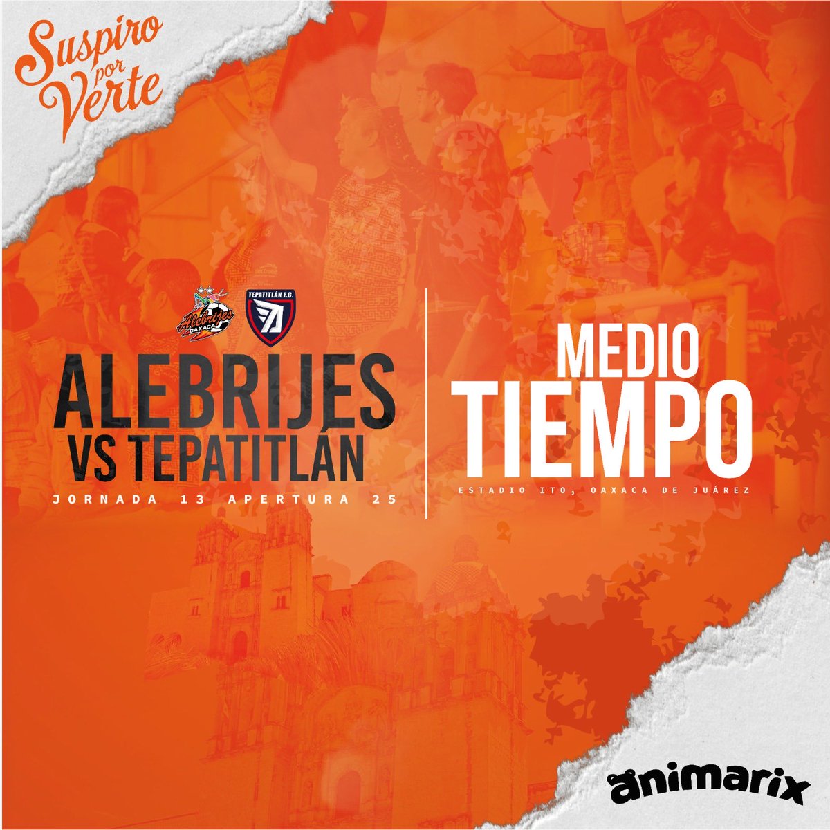 AlebrijesOaxaca's tweet photo. #ALEvsTEP 🕣 1T
50 '| Finaliza la primera mitad 🆚 @TepatitlanFC
Con victoria momentánea 1-0 a favor de nuestros Alebrijes.
#SuspiroPorVerte🧡🦗 https://t.co/mYncJqIfDo