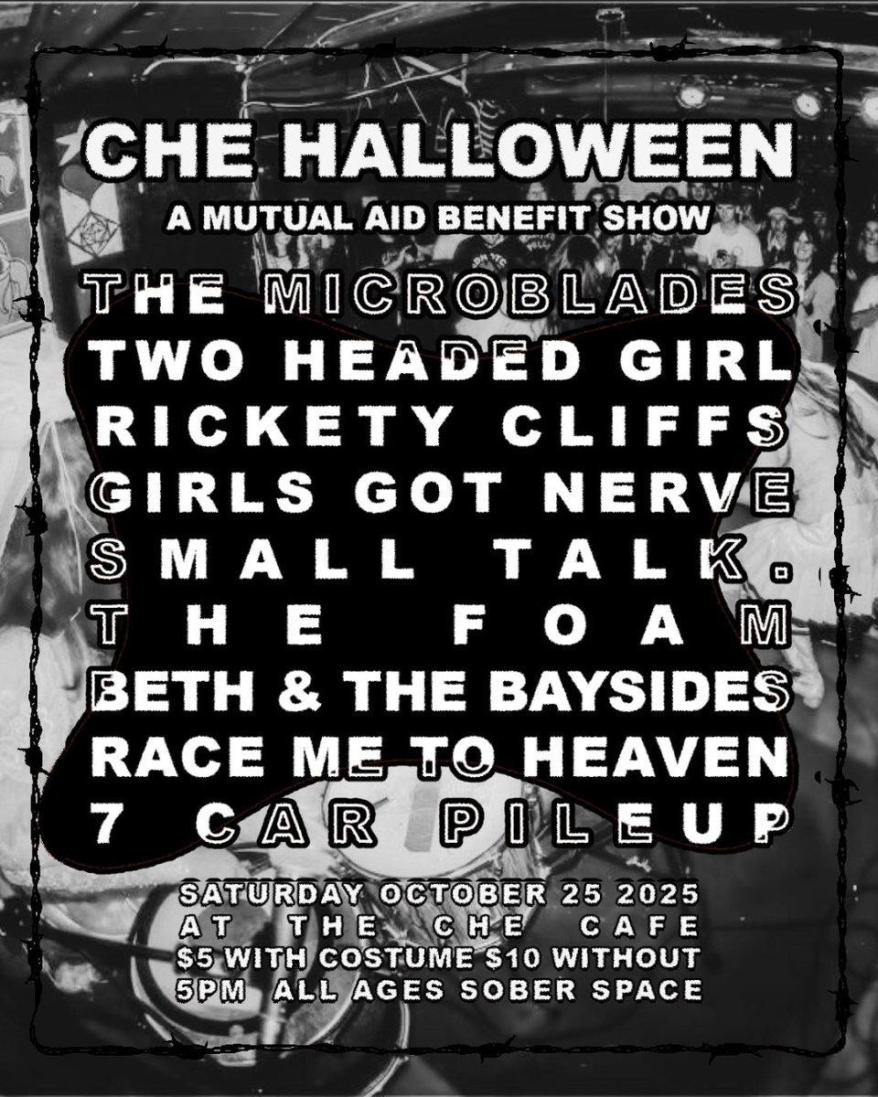 HUGE FEST TOMORROW AT THE CHE, ALL FUNDS GO TO CHE MUTUAL AID! DUAL STAGE, ABSOLUTELY MASSIVE DUDE