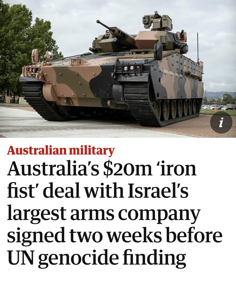 PeterCronau's tweet photo. Slavish Australia is supporting the ongoing barbaric Israeli colonialism of Gaza. 

‘Israeli defence companies like Elbit Systems were “directly implicated in Israel’s alleged acts of genocide in Gaza.

“As such, Australia should not be engaged in any trade that supports that type of activity.

“It is a violation of Australia’s international obligations to prevent genocide, to ensure respect for international humanitarian law and not to aid or assist the continuation of Israel’s unlawful activities in any way.”

- https://t.co/YiWsUgXUeO
